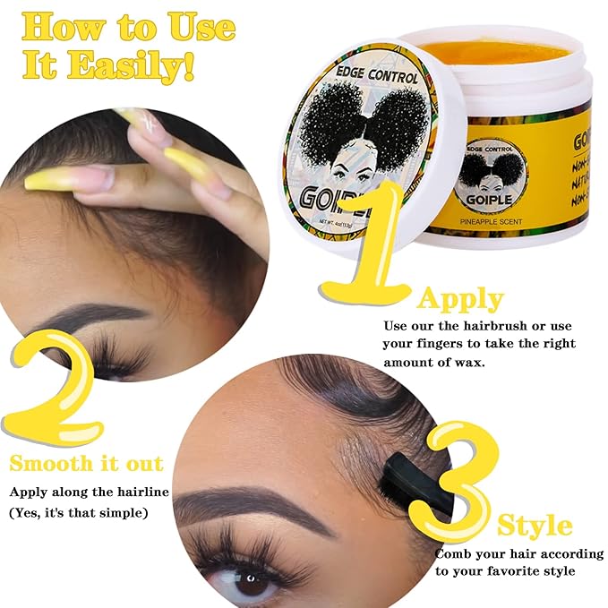 Edge Control Wax for Women Strong Hold Non-greasy, 4 OZ Edge Wax Styling Gel for Black Women Hair No Flaking, White Residue, Shine and Smooth, Long Lasting For All Hair Types (Pineapple Scent)