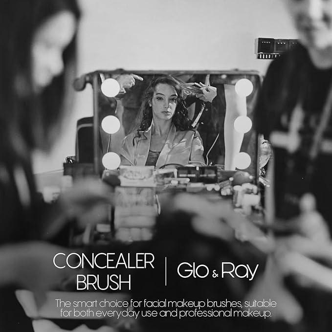 GLO&RAY Concealer Brush Under Eye - Makeup Brush Angled Flat Teardrop, Nose Contour for Powder Pro Concealing Blending for Liquid & Cream Cosmetic, Foundation Brushes Small With Dust Cover (White)