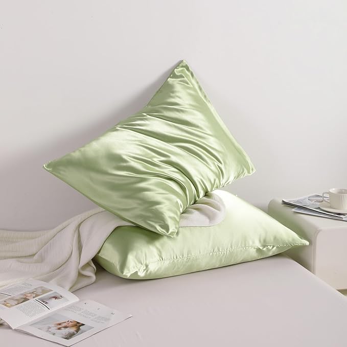 NTBAY 2 Pack Satin King Pillowcases for Hair and Skin, Luxurious and Silky Pillow Cases with Envelope Closure, 20x36 Inches, Sage Green