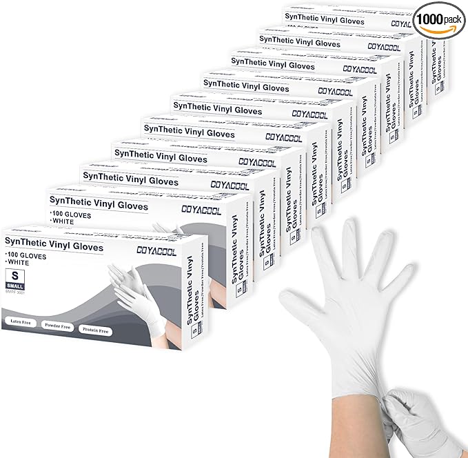 Disposable Gloves Small, Nitrile and Vinyl Blend Material Gloves, Latex Free 4 Mil 1000 Pc Food Grade Glove for Cleaning, Food Prep, Hair Dye, Tattoo, White