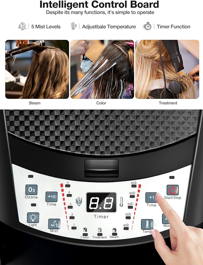 Icoget Hair Steamer for Deep Conditioning w/7 Color Light & Ozone, Micro Mist Scalp Hydration Steamer w/Adjustable Temp, Includes 3 Hair Caps & Aromatherapy Nozzle for Skin & Hair Treatment
