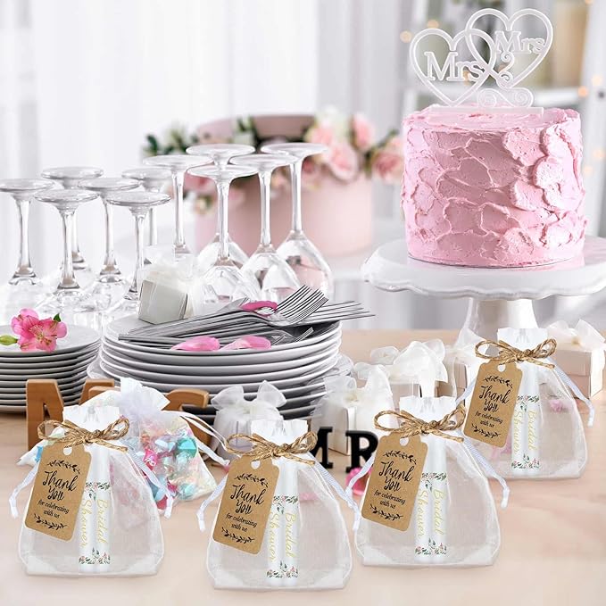 Demissle 50 Pcs Bridal Shower Lip Balm Gift Set with 100 Pcs Organza Bags Thank You Tags 20 Meters Rope wedding Party Favor for Guest Favors Gift Party Decoration Souvenirs(Floral)