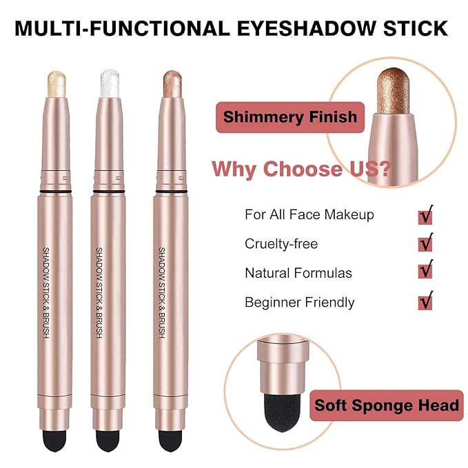 Eyeshadow Stick Rose Gold, Cream Shimmer Eyeshadow Pencil Makeup, High Pigment Long Lasting Waterproof Eye Shadow Pen, Hypoallergenic Eye Highlighter Stick Create Multi-Dimensional Eyes Look 05#
