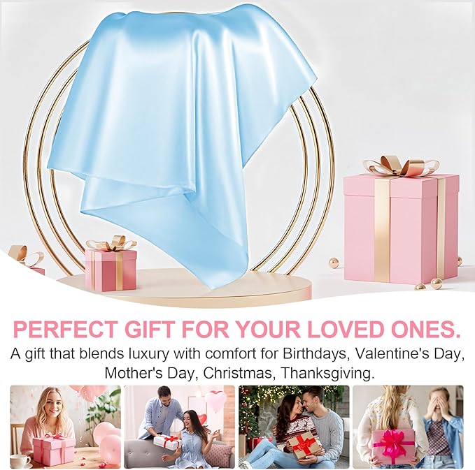 Mulberry Silk Pillow Cases Standard Size with Hidden Zipper, Ultra Smooth and Soft Breathable Cooling Silk Satin Pillowcase for Hair and Skin, Gifts for Women Men (Sky Blue, 20x26 Inches, 1 Pack)