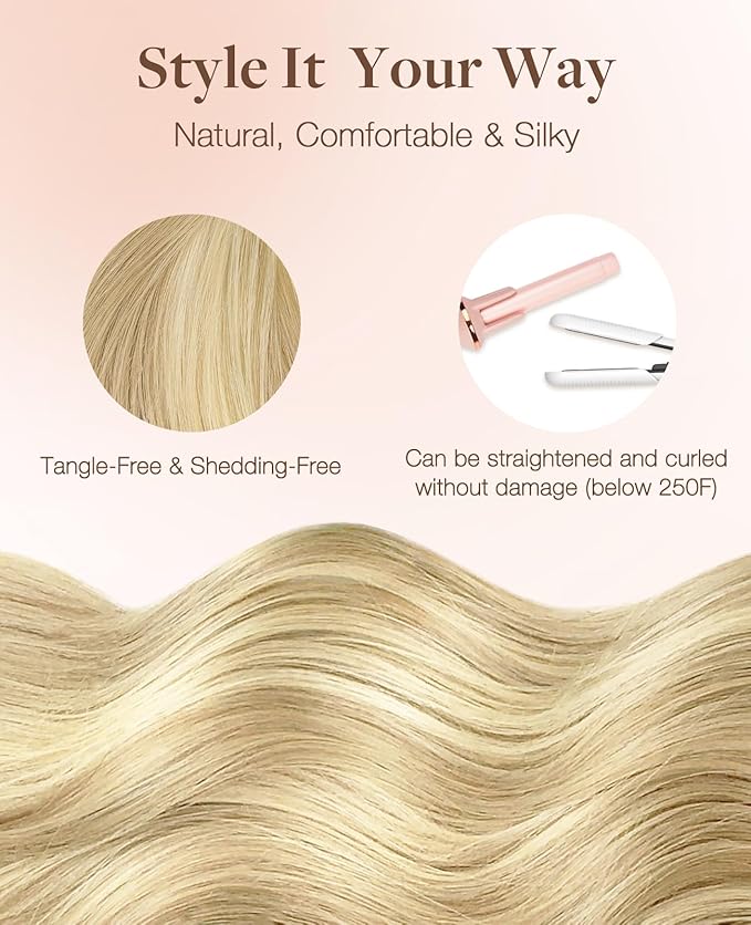 GOO GOO Invisi Edge Tape in Hair Extensions Human Hair, 18D/22F Dirty Blonde Highlights, 6pcs 24inch 18g, Virgin Remy Hair, Seamless Injected Tape, Natural Look