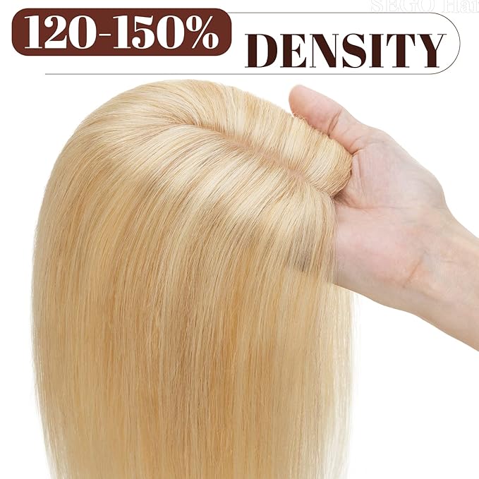 SEGO Real Human Hair Topper for Women, No Bangs Hair Topper with Anti-Slip Clips (12 Inch#18P613 Ash Blonde & Bleach Blonde)