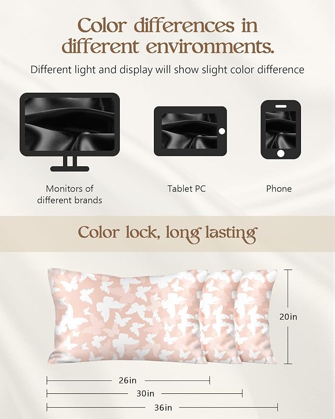 2 Pack Mulberry Silk Pillowcase for Hair and Skin - Queen Size 20 x 30 Inches with Hidden Zipper PK Butterfly 19 Momme Soft Sleeping Silk Pillow Case for Women, Moms