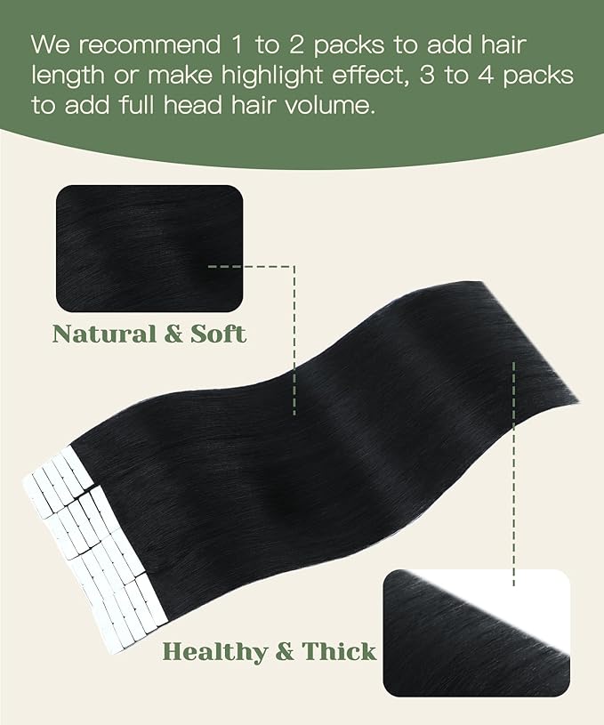 SURNEL Injection Tape in Hair Extensions 20 Inch Natural Real Human Hair Extension 20 Pcs 45g Jet Black Upgraded Seamless Remy Invisible Tape in Extensions(#1,20)
