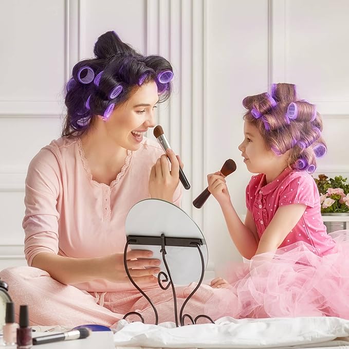 Acejoz Hair Rollers, 12Pcs Large Self-Grip Hair Curlers with 12Pcs Stainless Steel Duckbill Clips, for Long Medium Thick Hair Volume (Purple)