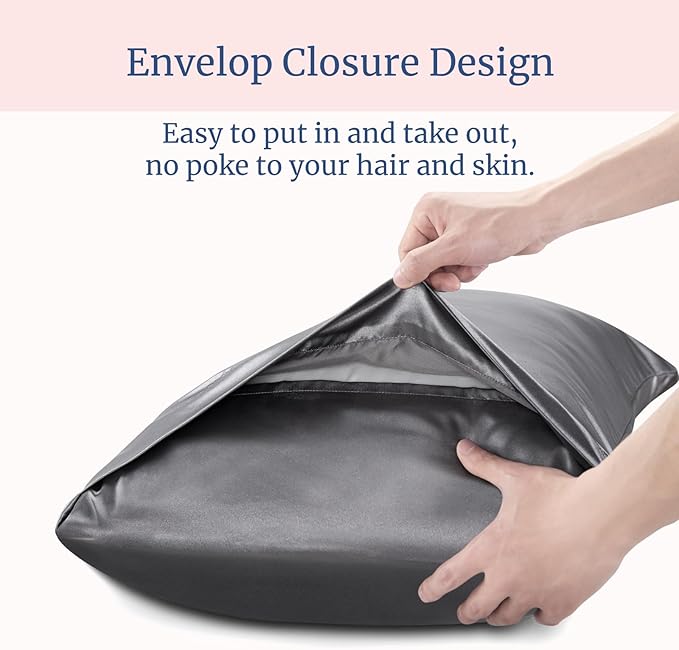 BEDELITE Satin Pillowcase for Hair and Skin, Super Soft Similar to Silk Pillow Cases 4 Pack with Envelope Closure, Cooling Pillowcases for Women Men (20"x26" Standard Size, Dark Grey)