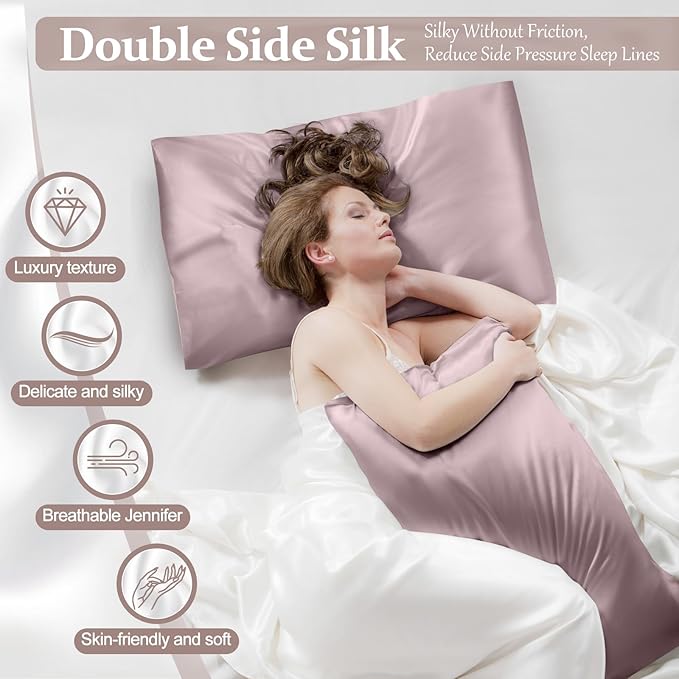 2 Pack 100% Pure Silk Pillowcase for Hair and Skin, Both Sides Mulberry Silk Pillowcases with Hidden Zipper, Cooling Pillowcase 19 Momme, 600 Thread Silk Pillow Cases King Size, Apricot