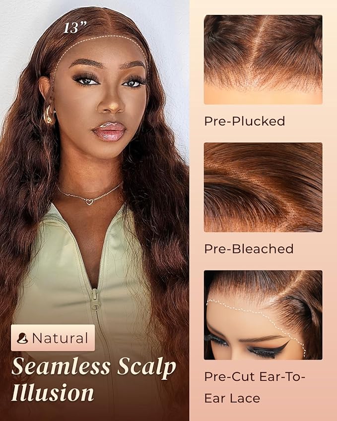 Arabella Chocolate Brown Deep Curly Lace Front Wigs Human Hair 13x6 HD Lace Frontal Wigs Curly Human Hair Brown Glueless Wig For Women Pre Plucked with Natural Hairline 24 Inch