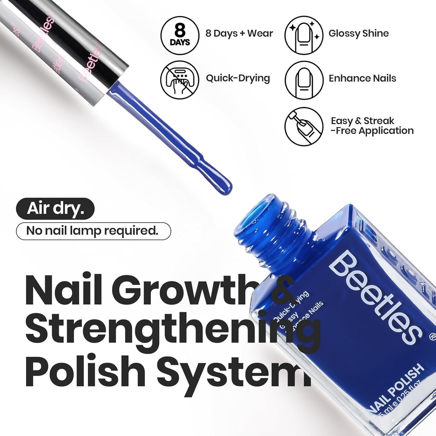 Beetles 4th of July Nail Polish Set - 6 Colors White Red Blue Nail Polish Kit Sparkle Glitter Fingernail, Quick Dry & Long Lasting Beetles Midnight Fireworks Diy Nail Art Design Gifts for Women