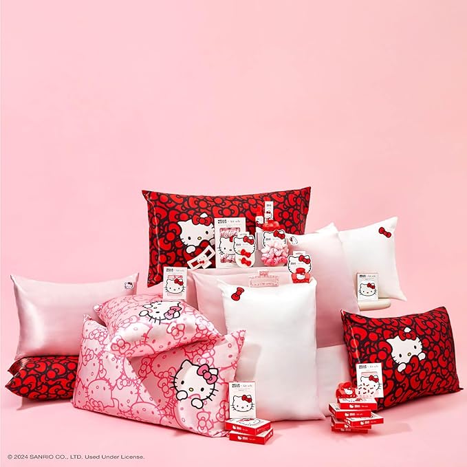 Kitsch x Hello Kitty Pillow Case – Solid Pink Kitty Face Toddler Bed Time Satin Pillowcase with Zipper – Soft Cooling Pillow Cover for Hair & Skin – Better Than Silk Pillowcase – Queen/Standard 19x26