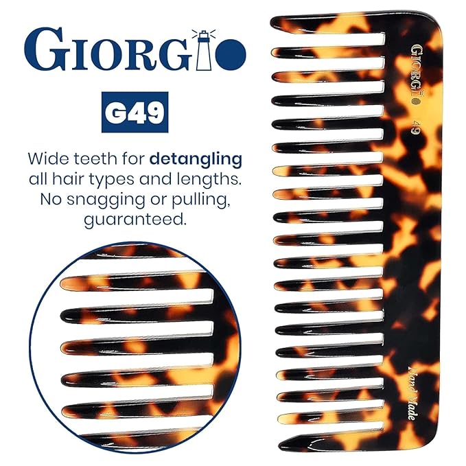 Giorgio G49 Yellow Tokio Large 5.75 Inch Hair Detangling Comb, Wide Teeth for Thick Hair. Detangler Comb For Wet And Dry. Handmade of Quality Cellulose. Saw-Cut, Hand Polished