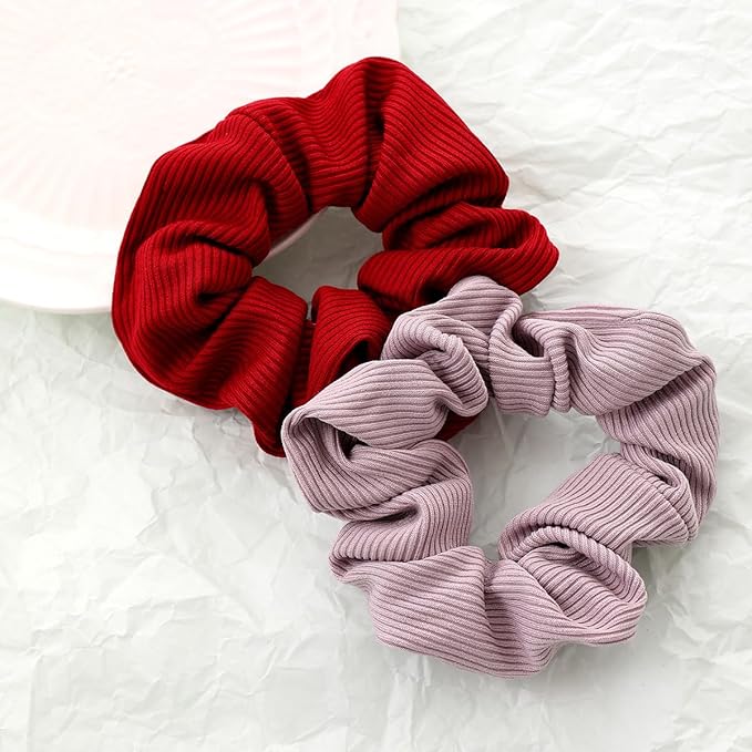 2-Piece Women's Winter Volumizing Hair Tie - Knitted Plush Hair Tie, Thickened Elastic Hairband, Suitable for Ponytails, Comfortable Hair Accessory (Red)