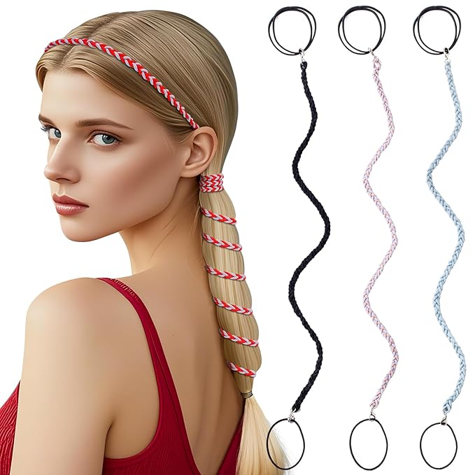 3 Packs Ponytail Holders Hair Ties for Women, Spiral Pony Tails Elastic Braided Hair Holders for Gym Swimming Sports (3pcs25"colorful23)