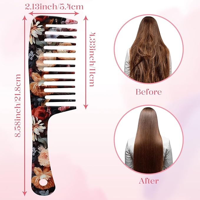 Wide Tooth Comb,Effortless Tangle Removal for Curly, Wet, Long Hair Wet,Cute Aesthetic Design for Women Men and Girls (Black-06)