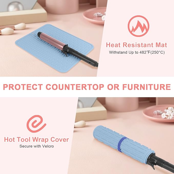 AMIJEAL Oversize Silicone Heat Resistant Mat for Hair Tools, Curling Iron Mat, Hot Tools Holder, Portable Flat Iron Hair Straightener Pad Cover for Travel Vanity Salon(14.2" x 11.0")