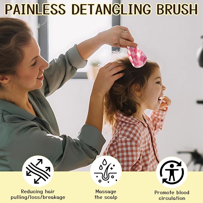 Mini Hair Brush,Cute Detangling Travel Hair Brush,Soft Bristles for Effortless Tangle Removal,Detangler Hairbrush for Women Men Boys Girls Kids Wet Dry All Hair Types (Pink Grid, Mini)