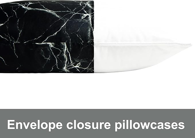 NTBAY 2 Pack Satin King Pillowcases for Hair and Skin, Luxurious and Silky Marbling Printed Pillow Cases with Envelope Closure, 20x36 Inches, Black