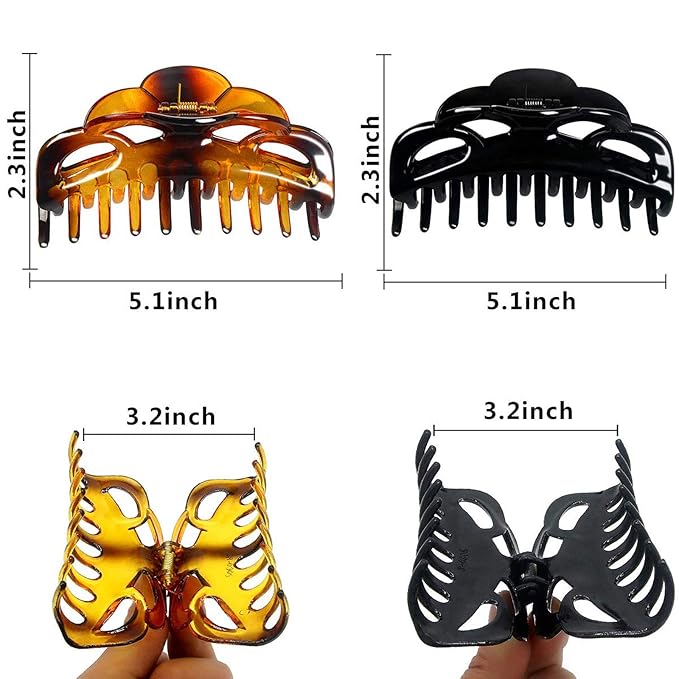 Large Hair Clips for Thick Hair Plastic Big Claw Clips Updo Hair Styling Accessories for Women Strong Hold Jumbo Hair Jaw Clips(Arc-Black+Brownish)