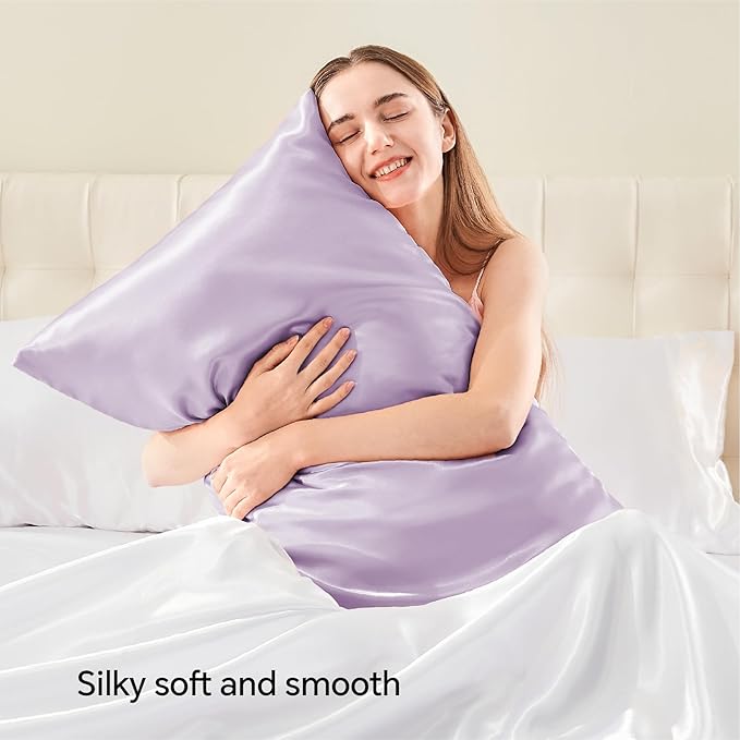 BEDELITE Satin Pillowcase with Zipper, Lavender Pillow Cases Queen Size Set of 2, Super Soft and Cooling Similar to Silk Pillow Cases, Gift for Women Men(20x30 Inches)