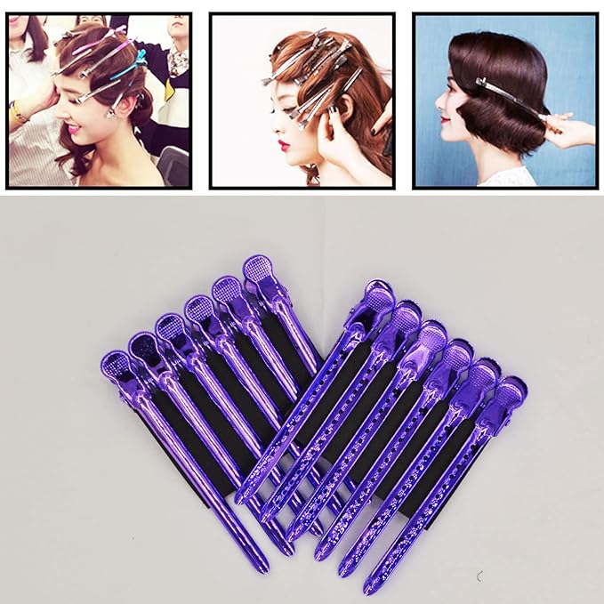 12 Pcs Metal Duckbill Hair Clips for Hair Sectioning Alligator Hair Clips for Styling Dividing Duck Bill Clips with Anti-Slip Holes Salon Barber Styling Tools