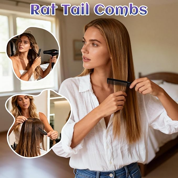 2Pcs Combs for Women and Men，Professional Black Carbon Fiber Teasing Comb，Combs for Hair Stylist, Fine and Wide Tooth Styling Comb for All Hair Types（Style 1）
