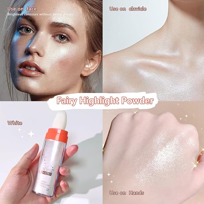 Polvo De Hadas Highlighter Powder Stick Body Shimmer Glitter Makeup, High Gloss Sparkle Highlight Powder for Face Eyes Lips Hair Body Cosmetic Tiktok Makeup - White Moonbeam