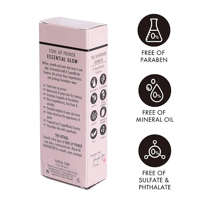 YENSA Tone Up Primer Essential Glow - Clean Superfood Formula with 8 Skin-Loving Ingredients - Minimizes Pores, Fine Lines & Wrinkles - Lightweight Satin-Sheen Finish