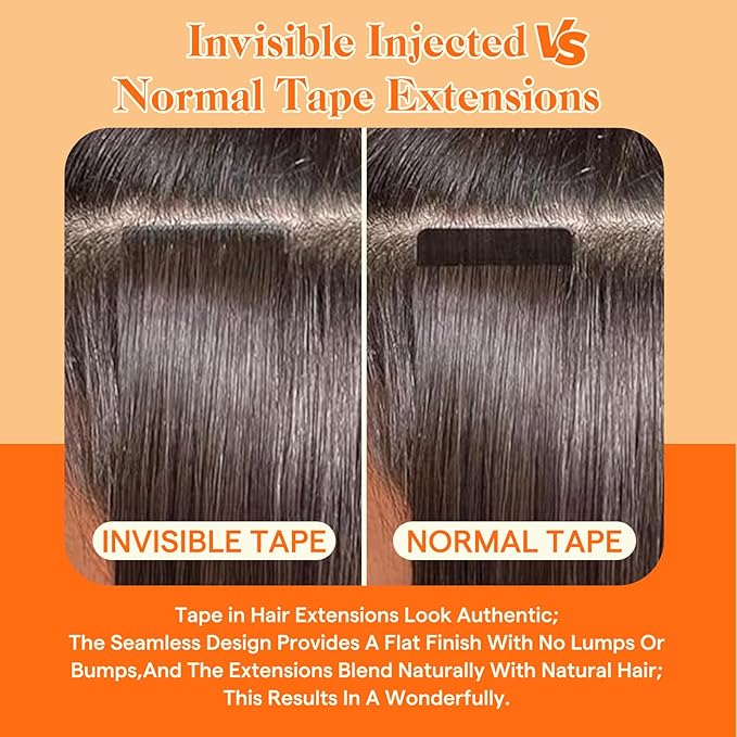 Full Shine Virgin Tape in Hair Extensions Human Hair Color 330 Burnt Orange Virgin Seamles Injected Tape in Extensions Double Sided Tape ins 12.5Grams 5Pcs 24 Inch Long Straight Hair for Festivals