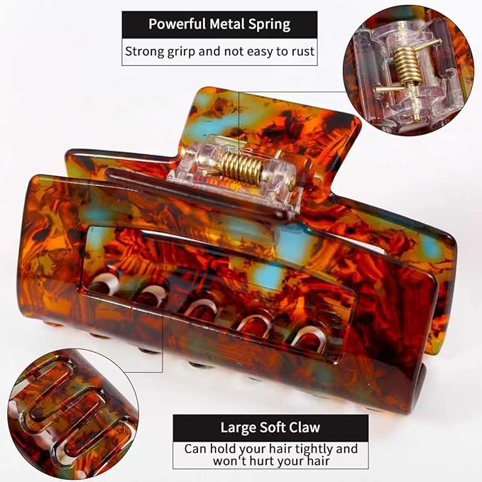 Jayongnee Hair Claw Clips - 4Pcs Medium Clips for Thick or Thin Hair - Square Claw for Women - Rectangle Hair Clips Nonslip Acrylic Hair Accessories for Girls (red,black,cream,amber)