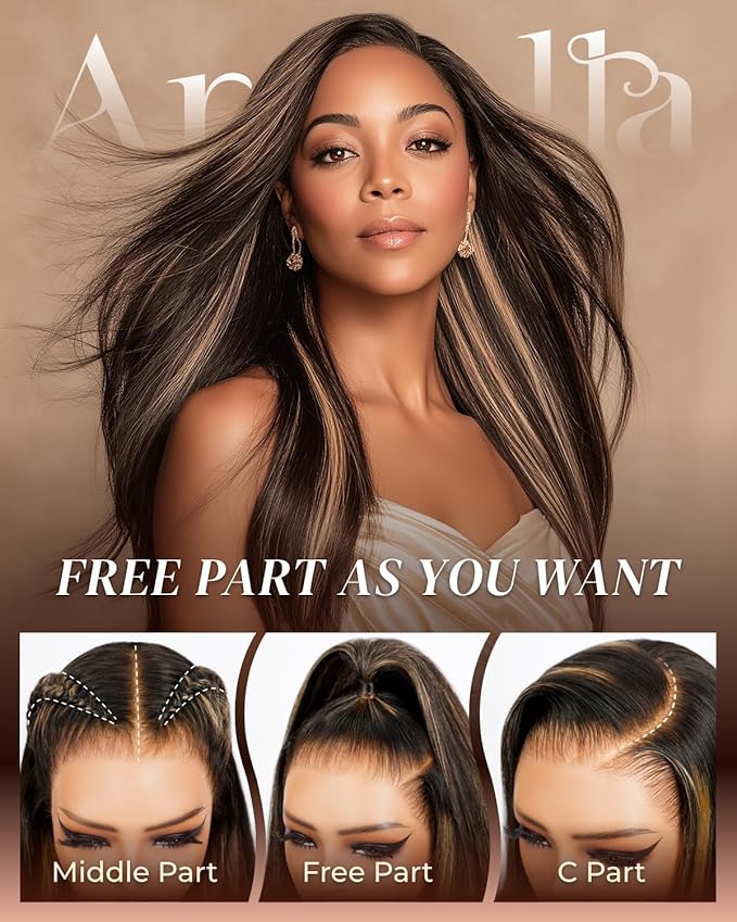 Arabella 13x6 Balayage Wig Human Hair Glueless Wigs Human Hair Pre Plucked Pre Cut 13x6 Ear to Ear Full HD Lace Front Wigs 210% Density 1B/27 Straight Wig Drawstring Wig Human Hair 24 Inch