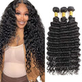 Human Hair Bundles Color 1B Deep Wave Bundle Niegmeag Virgin Remy Hair 3 Bundles 14 16 18 Inch Double Weft Natural Black Deep Wave Bundle Hair Weave