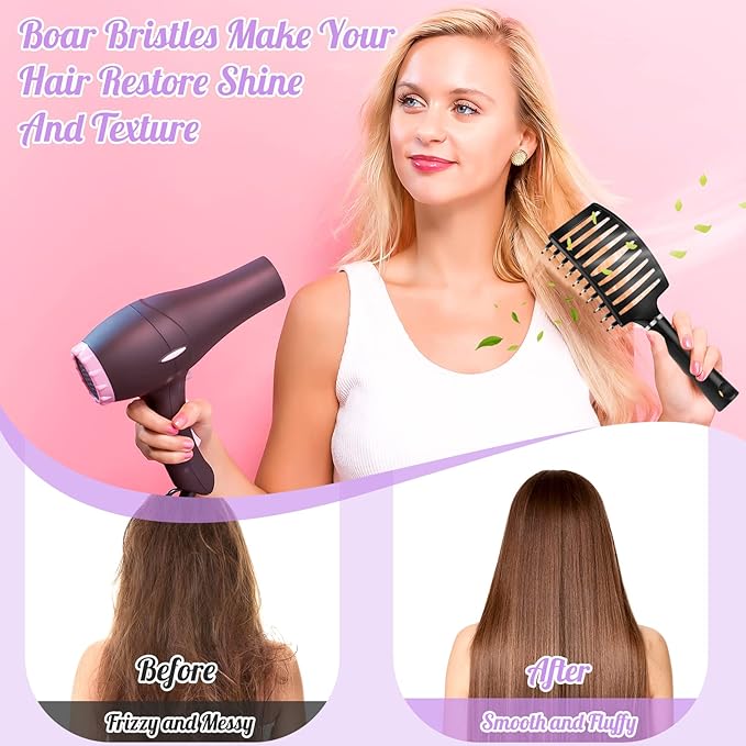 URTHEONE Hair Brush,Detangling Hairbrush Boar Bristle Hair Brushes for Women Men Kids Curly Thick Long Short Wet or Dry Hair, Curved Vented Detangler Brush for Faster Blow Drying (Black)