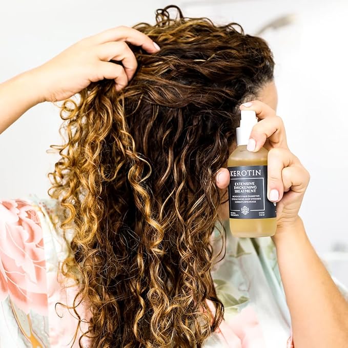 Kerotin Hair Thickening Spray w/Keratin for Fine & Thin Hair Growth in Women, Heat Protectant, Repair Mist for Volume, Body & Shine, Diameter Booster, Natural & Cruelty Free, Made in USA - 3 Pack