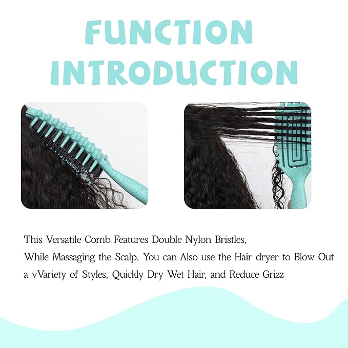 Curl Defining Brush for Curly Hair, Flexi Vented Brush for Faster Drying Hair, Detangling and Shaping to Reduce Pulling (Green)