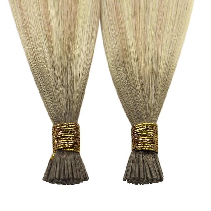 YoungSee Itip Hair Extensions Real Human Hair Ombre I Tip Hair Extensions Human Hair Ash Blonde to Platinum Blond Balayage I Tip Hair Extension 20 Inch 50g 50s Pre Bonded Hair Extension