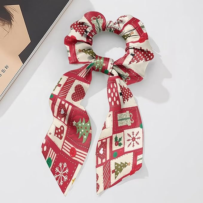 Red Plaid Hair Tie Ribbon Christmas Pack Of 2 Knotted Bow Hair Scrunchies Elastic Bow Hair Ties Lightweight Ponytail Holder for Women
