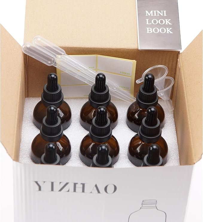YIZHAO Black Glass Dropper Bottle 4oz, Tincture Bottles with Glass Dropper, for Essential Oils, Aromatherapy, Cosmetic, Laboratory, Pharmacy, Liquids, Travel –9 Pcs