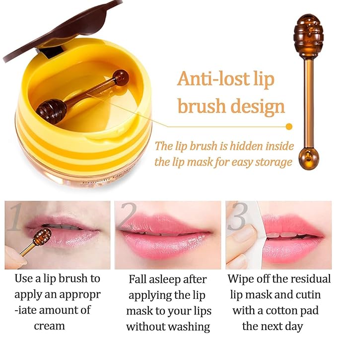 2 PCS Bee Lip Balm Honey Pot, Watermelon & Apple Lime Sleeping Lip Mask Overnight, Hydrating Prevention Dry and Cracked Lip Scrub, Reduces Lip Lines, Brightening Lip Color