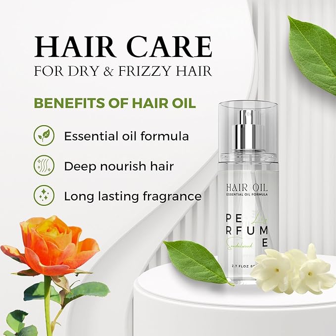 Hair Perfume Oil for Women (Lily Sandalwood), Argan Oil Heat Protection Spray for Dry, Damaged, Firzzy Hair Care, Long Lasting Fragrance Mist with Keratin & Elastin for Nourish & Smooth 2.7 fl oz