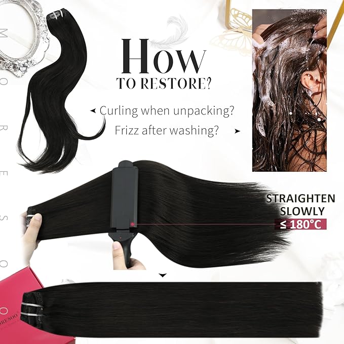 Moresoo Jet Black Human Hair Clip in Extensions Black for Women Remy Hair Extensions Clip ins Short Double Weft 80g/5pcs 10 inch