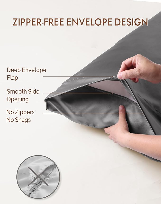 SilkSilky 100% Mulberry Silk Pillowcase - Pure 22 Momme High-Grade 6A Fibers for Hair & Skin, Envelope Closure, Natural, Organic, Breathable & Cooling Pillow Case (Standard, Dark Gray)
