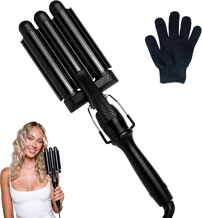 Mermade Hair PRO Hair Waver 1" - Hair Waver 3 Barrel, 3 Barrel Curling Iron 1 Inch, Ceramic Barrel Waver for Thick, Thin, Long, or Short Hair - 1", Black