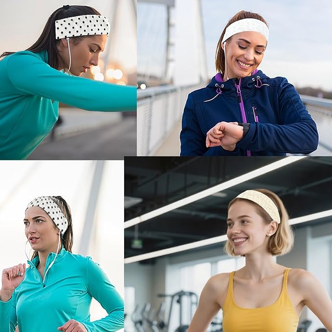 6 Pcs Anti-Slip Elastic Headbands for Women Soft Fabric Yoga Sweatbands with Floral Heart Print Stretchy, Sweat-Absorbent and Lightweight for Fitness, Running and Daily Wear