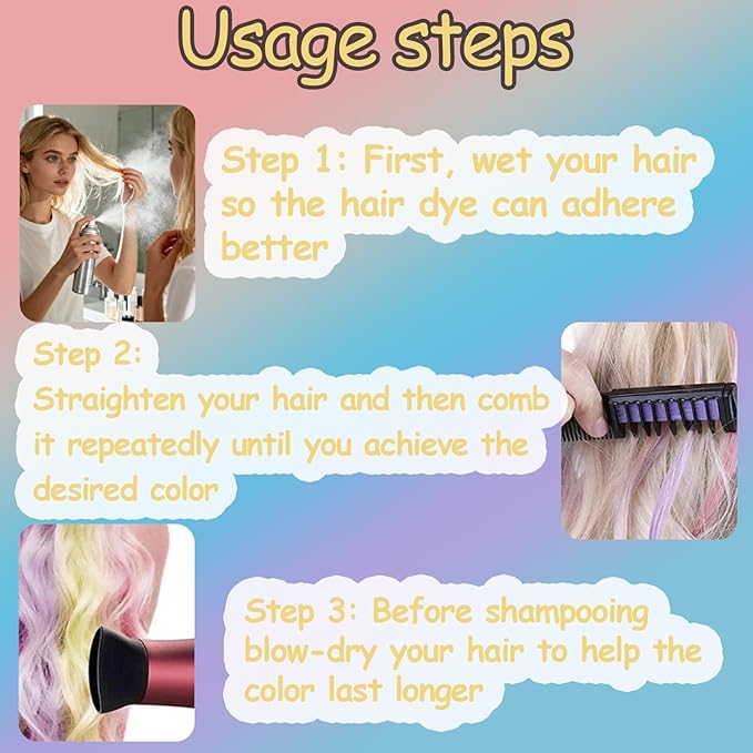 6 Colors Festive Fun Hair Chalk Combs, 2026 New Temporary Glitter Hair Colors Hairs Chalk Combs, Washable DIY Color Dye for Birthday Christmas New Year Cosplay Hairs DIY Party for Teenage Girls Kids