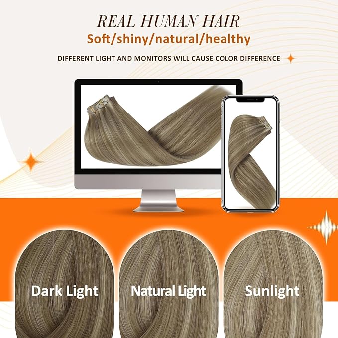 Full Shine Clip in Hair Extensions 24 inch 160g 8Pcs Seamless Clip in Hair Extensions Dark Blonde Mix Light Blonde Remy Hair Clip ins for Women