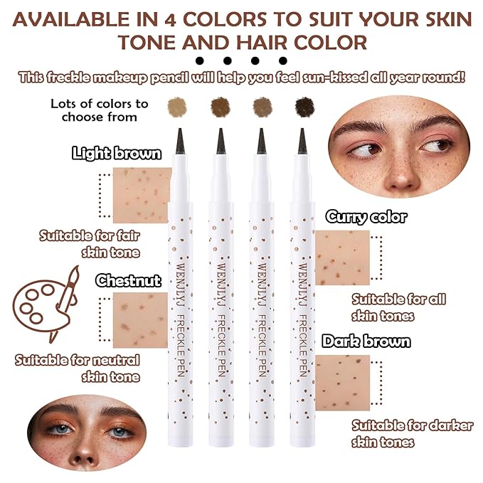 4 Colors Freckle Pen,Waterproof Freckle Makeup Pen,Lightweight Long Lasting Quick Dry Dot Spot Makeup Pen - Light Brown,Natural Coffee,Chestnut,Dark Brown